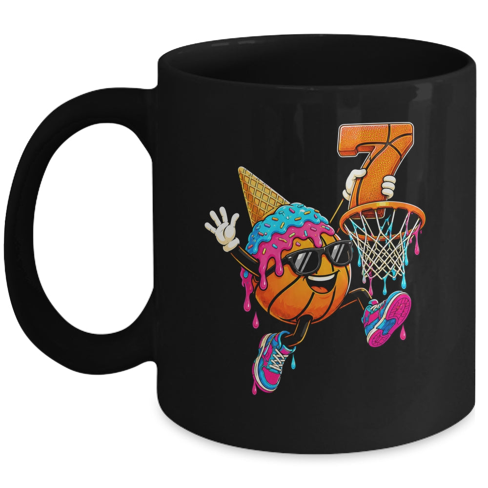 7Th Birthday Basketball Drip Ice Cream 7 Years Old Boys Kids Mug | siriusteestore