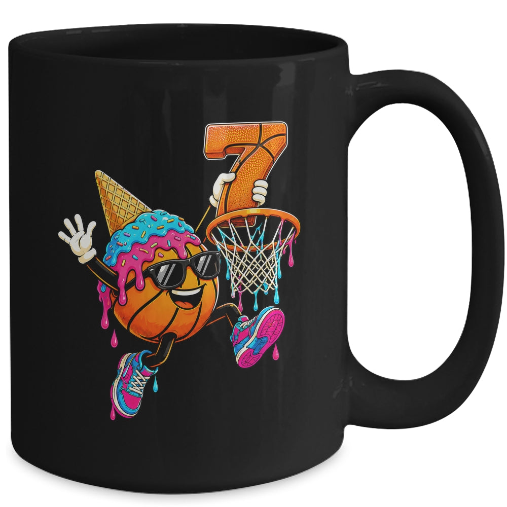 7Th Birthday Basketball Drip Ice Cream 7 Years Old Boys Kids Mug | siriusteestore