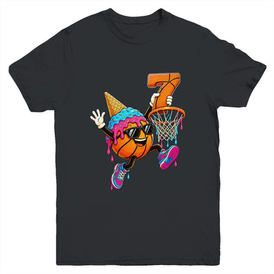 7Th Birthday Basketball Drip Ice Cream 7 Years Old Boys Kids Youth Shirt | siriusteestore
