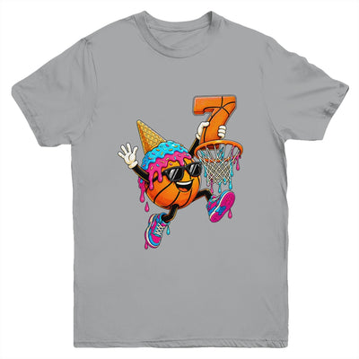 7Th Birthday Basketball Drip Ice Cream 7 Years Old Boys Kids Youth Shirt | siriusteestore