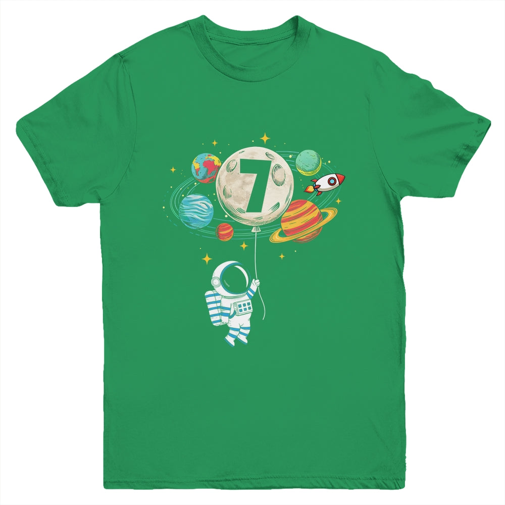 7 Years Old Birthday Boy Astronaut Space 7th Birthday Youth Shirt | siriusteestore