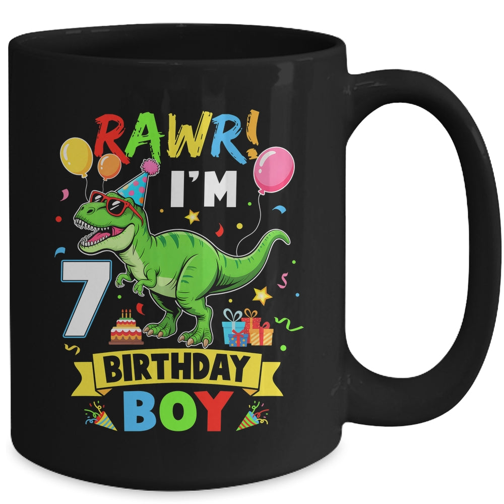 7 Years Old Boy 7th Birthday Boy T Rex Dinosaur Mug | siriusteestore