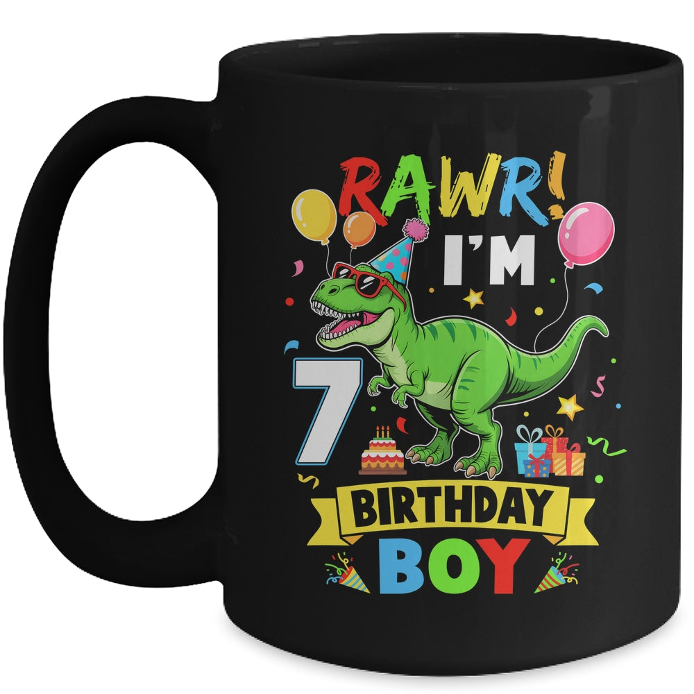 7 Years Old Boy 7th Birthday Boy T Rex Dinosaur Mug | siriusteestore