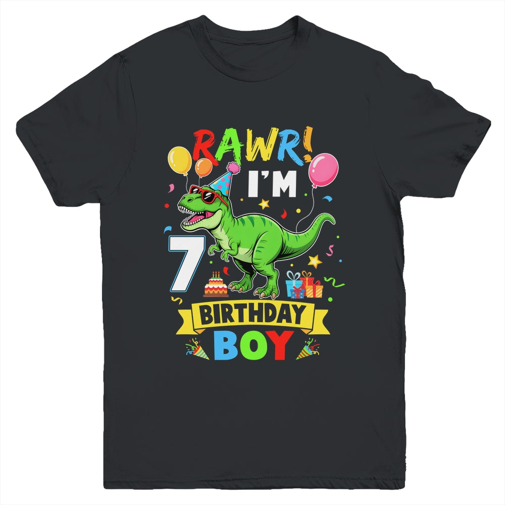 7 Years Old Boy 7th Birthday Boy T Rex Dinosaur Youth Shirt | siriusteestore