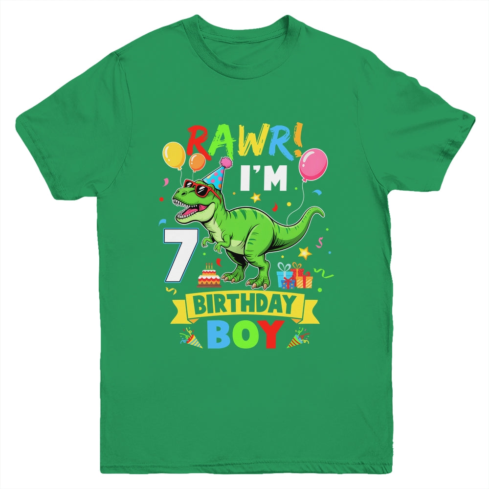 7 Years Old Boy 7th Birthday Boy T Rex Dinosaur Youth Shirt | siriusteestore