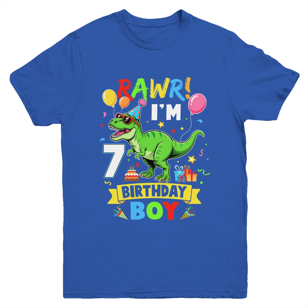 7 Years Old Boy 7th Birthday Boy T Rex Dinosaur Youth Shirt | siriusteestore
