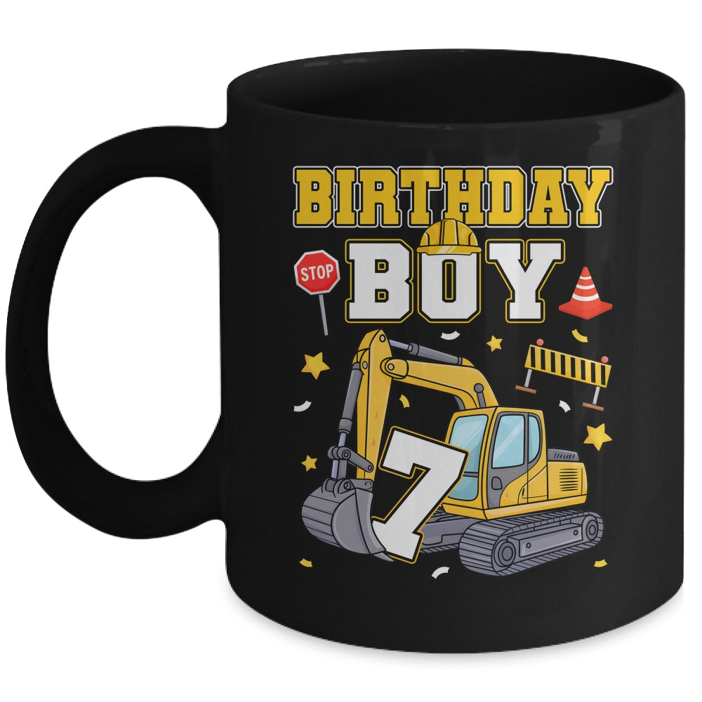 7th Birthday Boy 7 Years Old Excavator Three Decorations Mug | siriusteestore