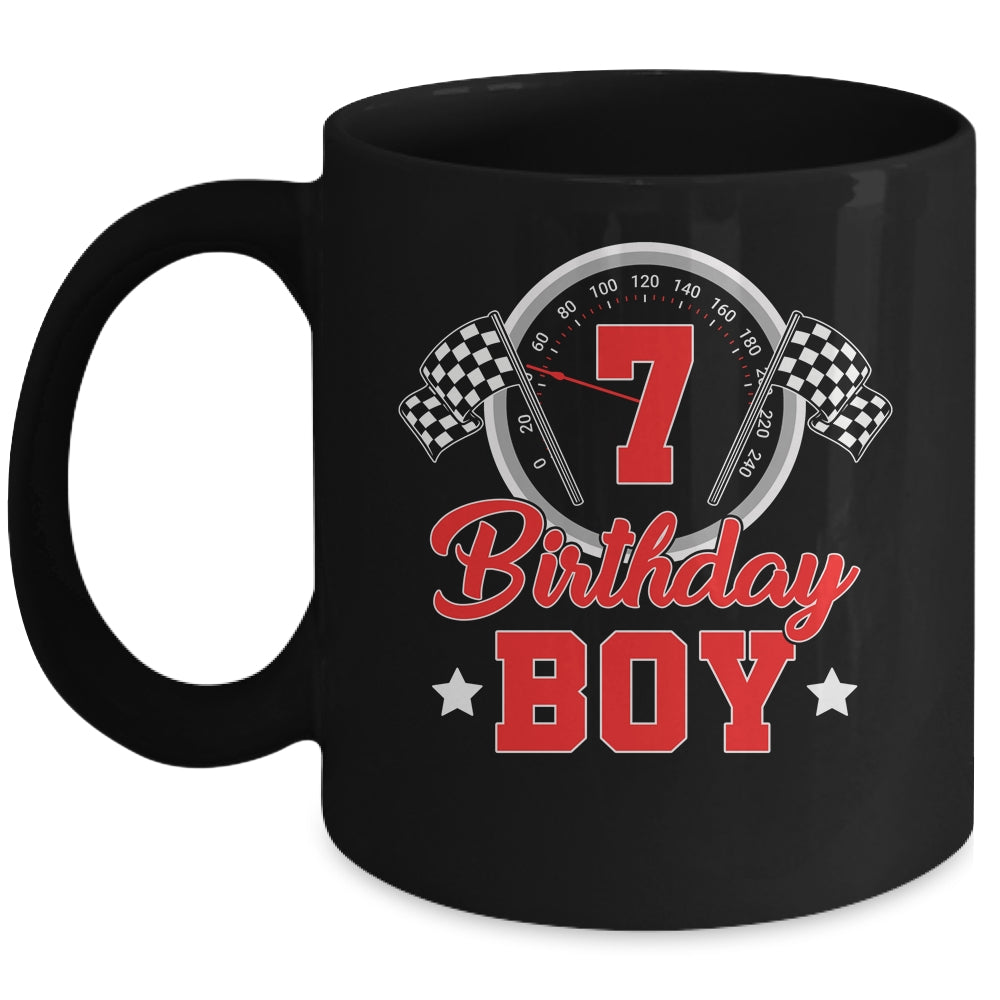 7th Birthday Boy Race Car Birthday Racing Car Flag Mug | siriusteestore