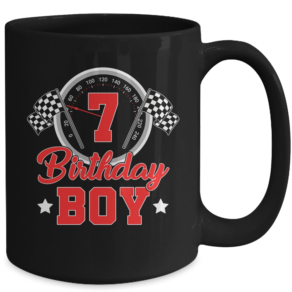 7th Birthday Boy Race Car Birthday Racing Car Flag Mug | siriusteestore