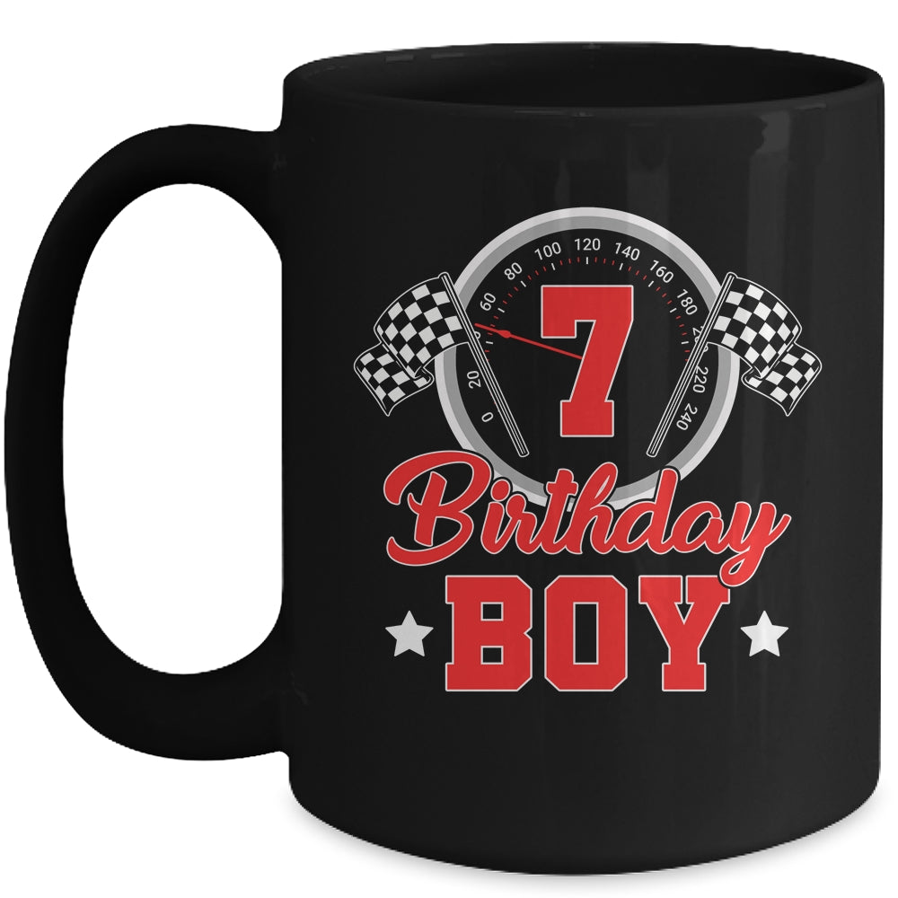 7th Birthday Boy Race Car Birthday Racing Car Flag Mug | siriusteestore