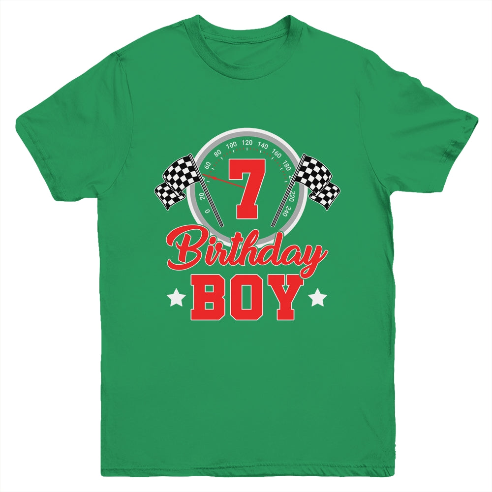 7th Birthday Boy Race Car Birthday Racing Car Flag Youth Shirt | siriusteestore