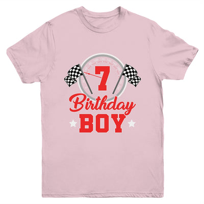 7th Birthday Boy Race Car Birthday Racing Car Flag Youth Shirt | siriusteestore