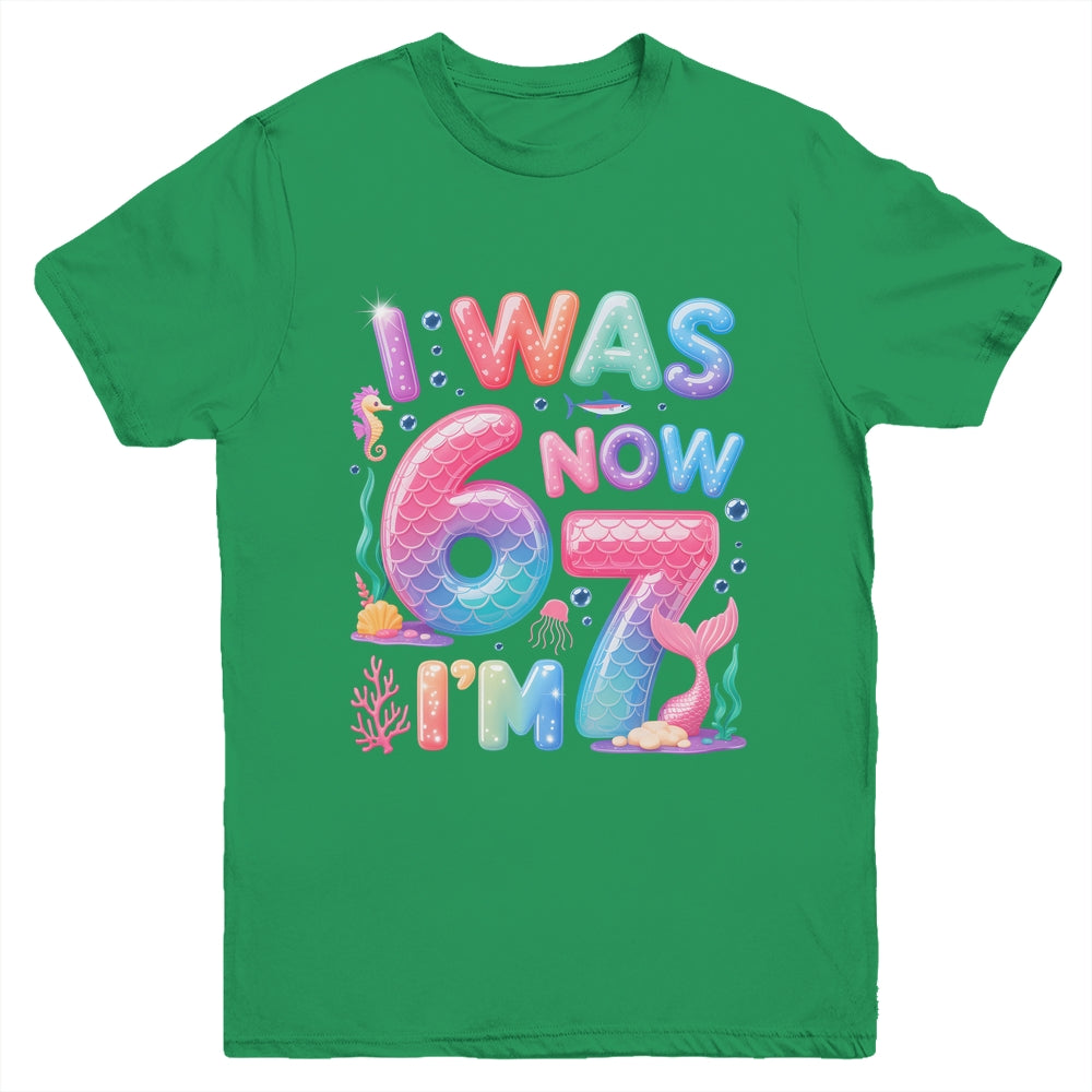 7th Birthday Girl I Was 6 Now I'm 7 Year Old Mermaid Youth Shirt | siriusteestore
