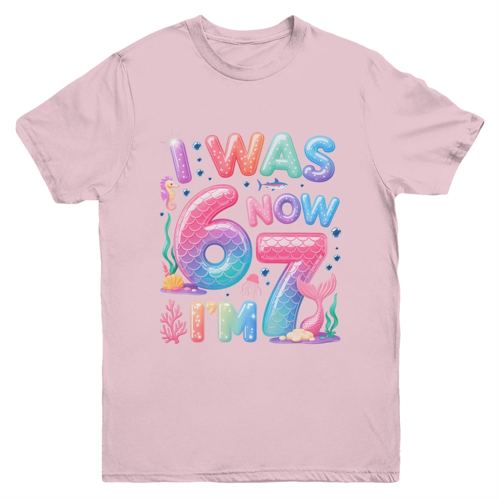 7th Birthday Girl I Was 6 Now I'm 7 Year Old Mermaid Youth Shirt | siriusteestore