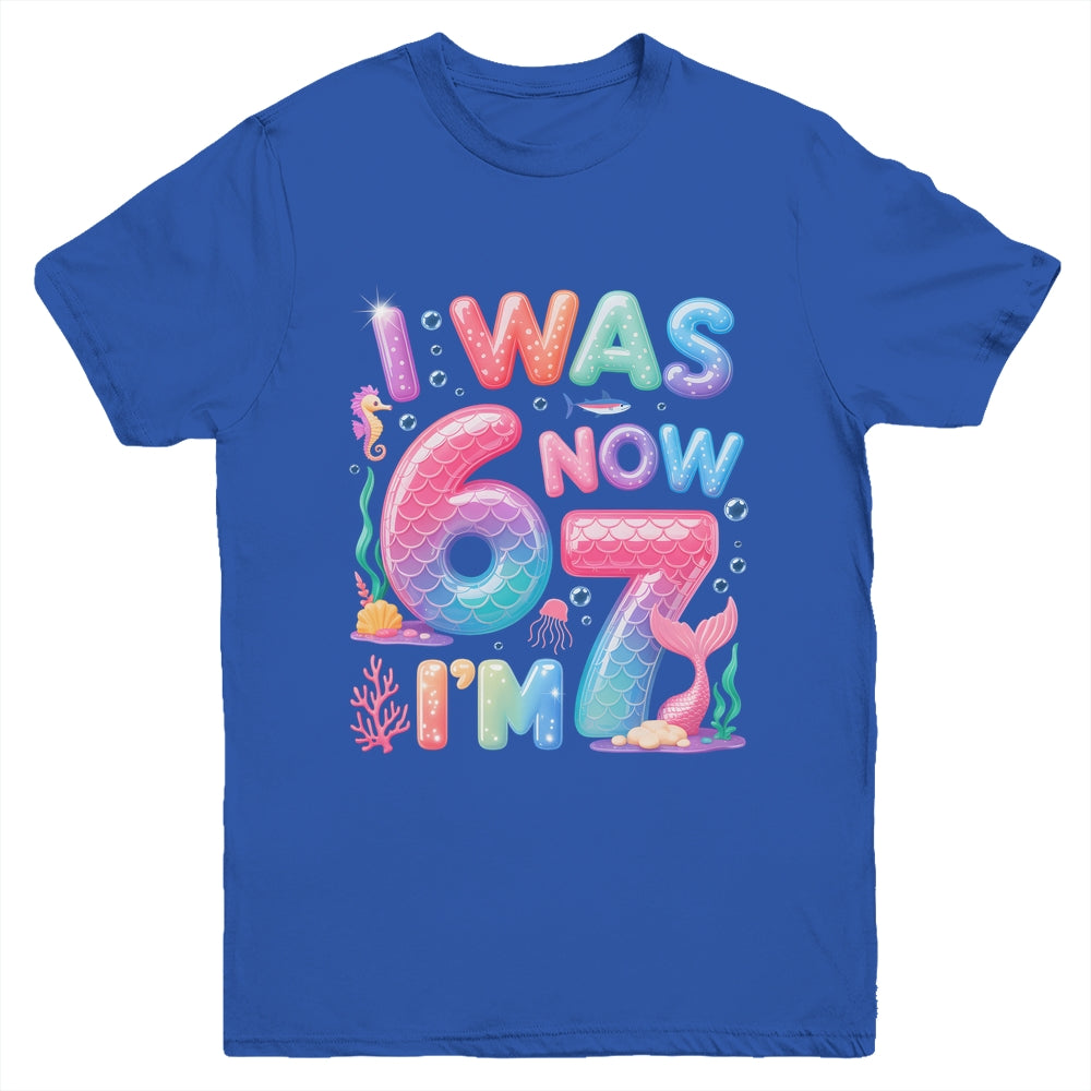 7th Birthday Girl I Was 6 Now I'm 7 Year Old Mermaid Youth Shirt | siriusteestore