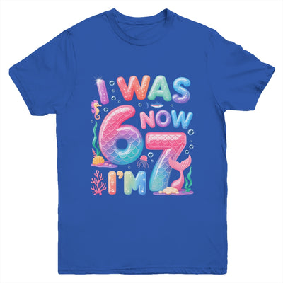 7th Birthday Girl I Was 6 Now I'm 7 Year Old Mermaid Youth Shirt | siriusteestore