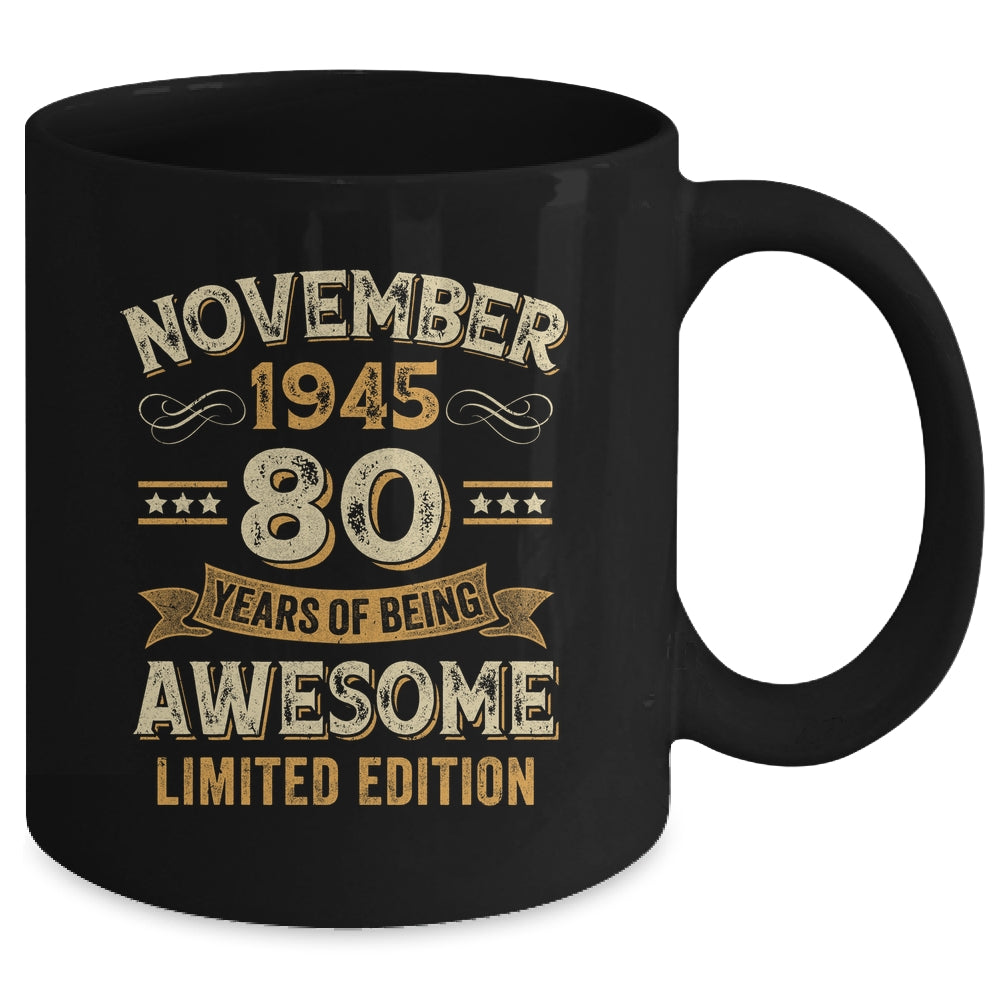 80 Years Awesome Vintage November 1945 80th Birthday Mug | siriusteestore