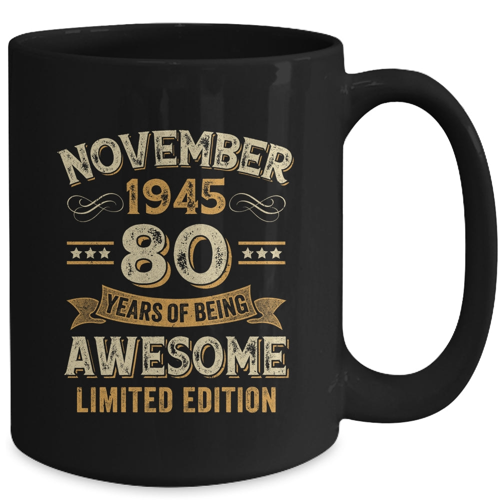 80 Years Awesome Vintage November 1945 80th Birthday Mug | siriusteestore