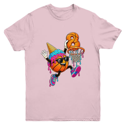 8Th Birthday Basketball Drip Ice Cream 8 Years Old Boys Kids Youth Shirt | siriusteestore
