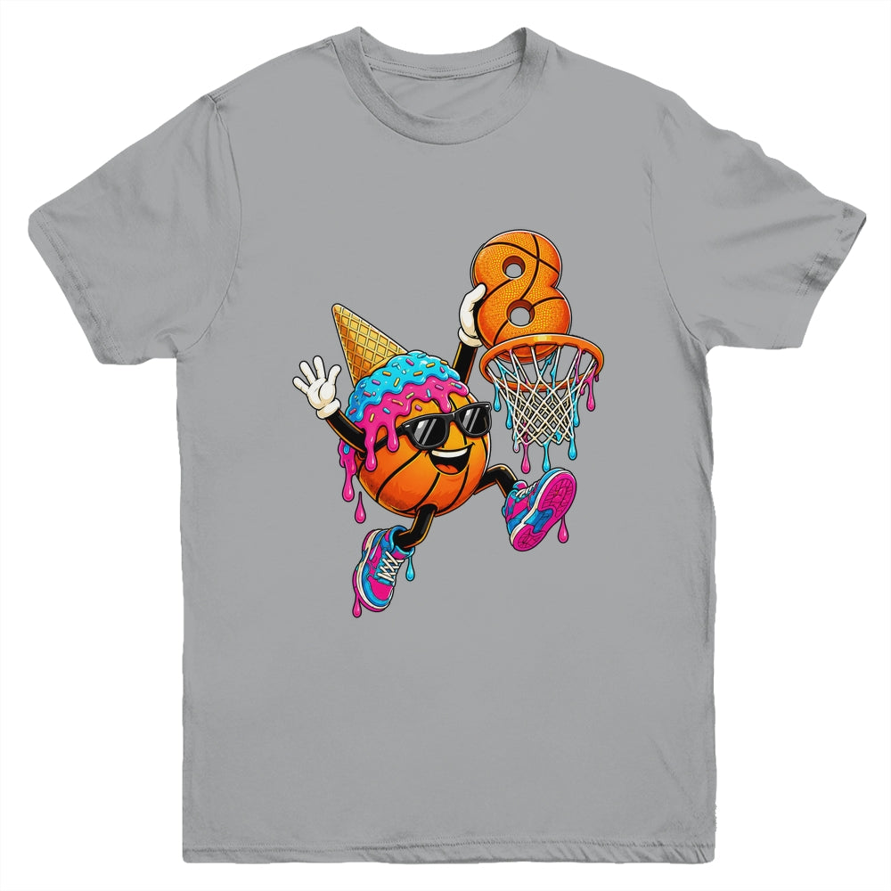 8Th Birthday Basketball Drip Ice Cream 8 Years Old Boys Kids Youth Shirt | siriusteestore