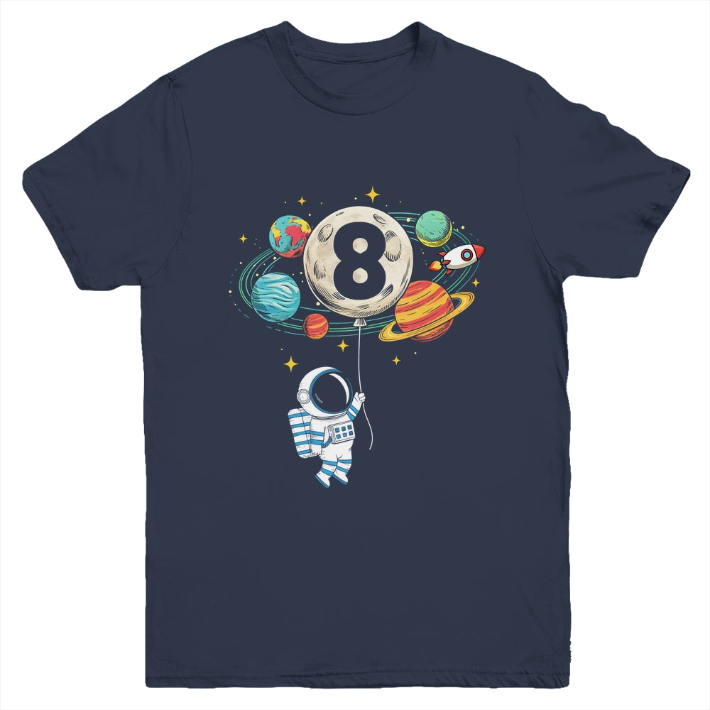 8 Years Old Birthday Boy Astronaut Space 8th Birthday Youth Shirt | siriusteestore