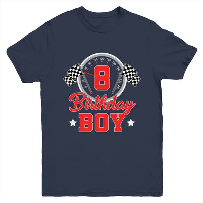 8th Birthday Boy Race Car Birthday Racing Car Flag Youth Shirt | siriusteestore