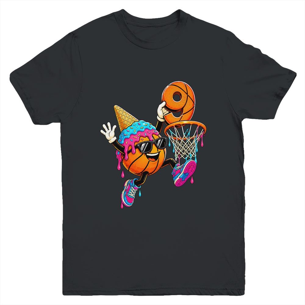 9Th Birthday Basketball Drip Ice Cream 9 Years Old Boys Kids Youth Shirt | siriusteestore