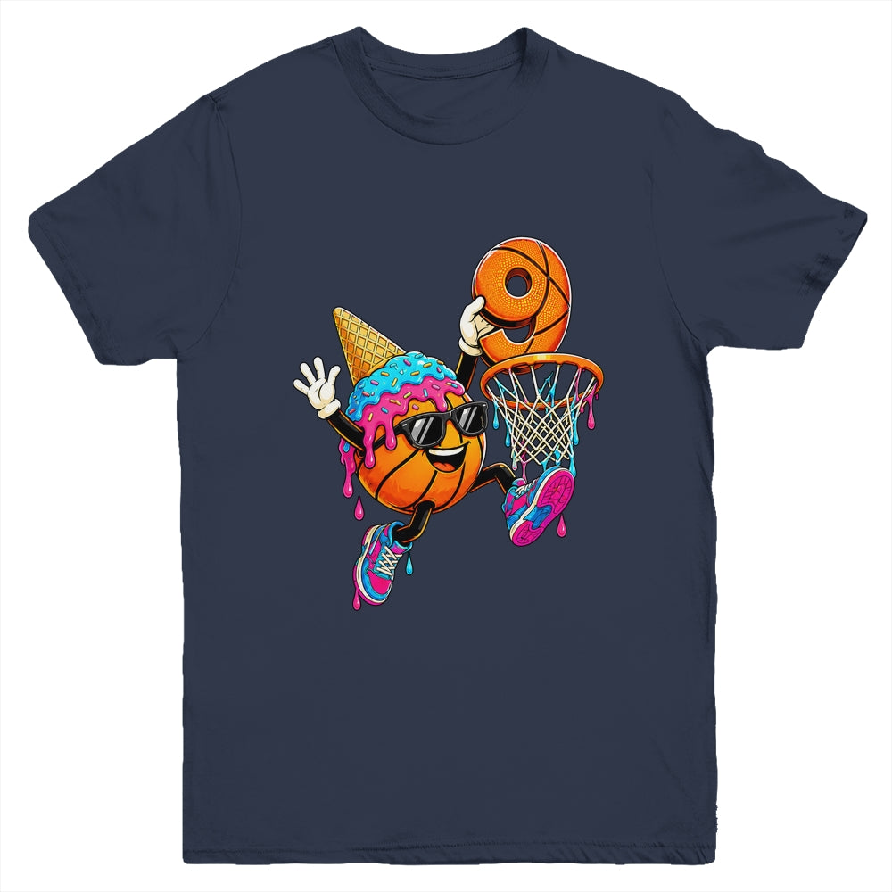 9Th Birthday Basketball Drip Ice Cream 9 Years Old Boys Kids Youth Shirt | siriusteestore