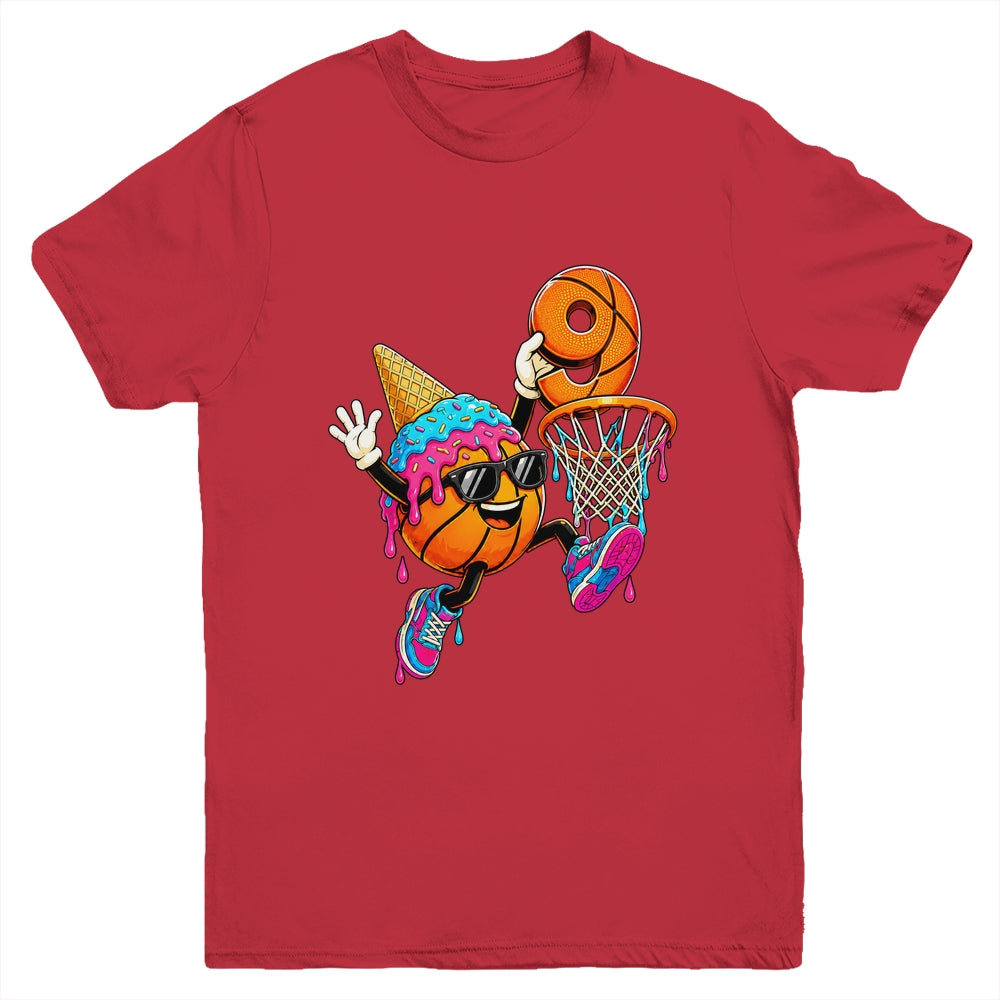 9Th Birthday Basketball Drip Ice Cream 9 Years Old Boys Kids Youth Shirt | siriusteestore