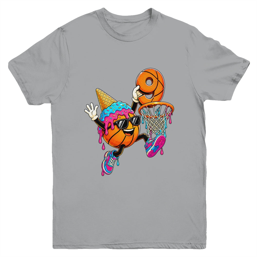 9Th Birthday Basketball Drip Ice Cream 9 Years Old Boys Kids Youth Shirt | siriusteestore