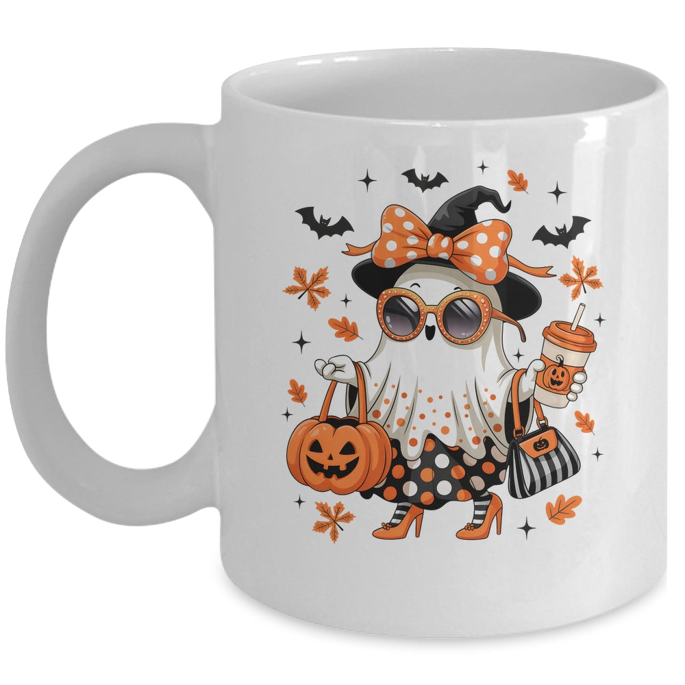 About Cute Funny Ghost Pumpkin Halloween Bow Funny Mug | siriusteestore