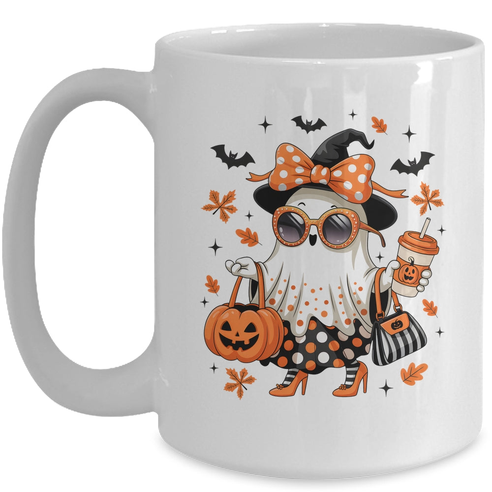 About Cute Funny Ghost Pumpkin Halloween Bow Funny Mug | siriusteestore
