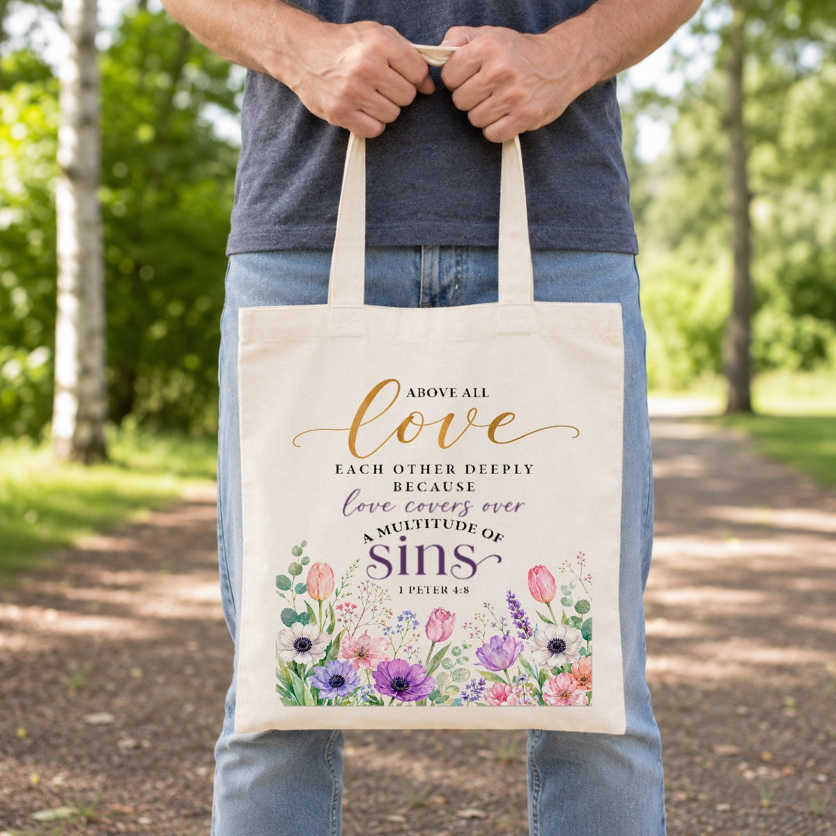 Above All Love Each Other Deeply 1 Peter 4 8 Floral Christian Tote Bag For Women Bible Verse Canvas Bag Church Faith Religious Gift Reusable Shopping Beach Travel | siriusteestore