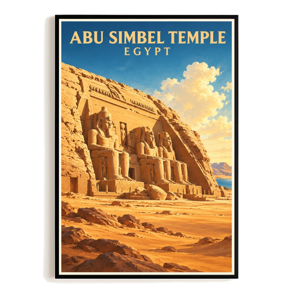 Abu Simbel Temple Egypt Travel Poster Vintage Ancient Egyptian Monument Wall Art Print Desert Archaeology Landmark Souvenir Decor For Home Living Room Bedroom Unframed | siriusteestore
