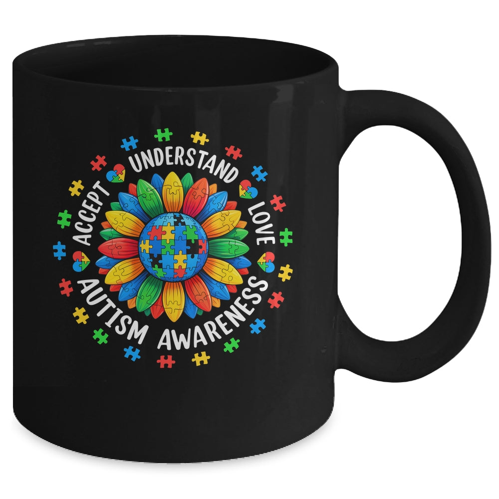 Accept Understand Sunflower Men Women Kids Autism Awareness Mug | siriusteestore