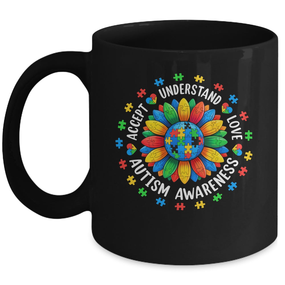 Accept Understand Sunflower Men Women Kids Autism Awareness Mug | siriusteestore