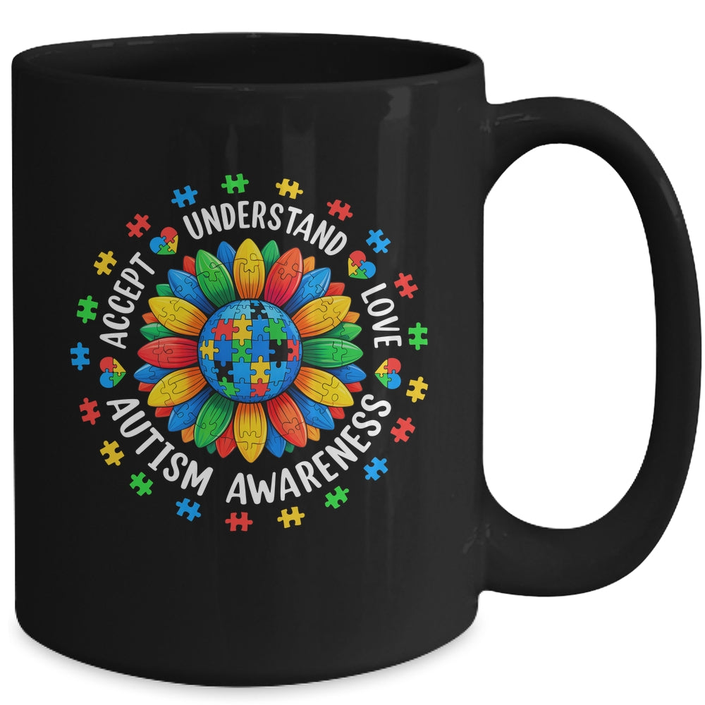 Accept Understand Sunflower Men Women Kids Autism Awareness Mug | siriusteestore