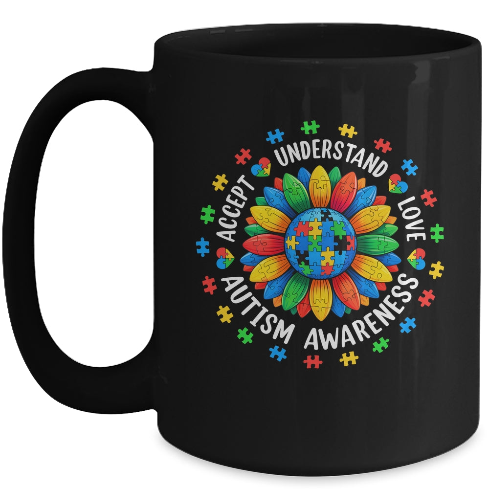 Accept Understand Sunflower Men Women Kids Autism Awareness Mug | siriusteestore