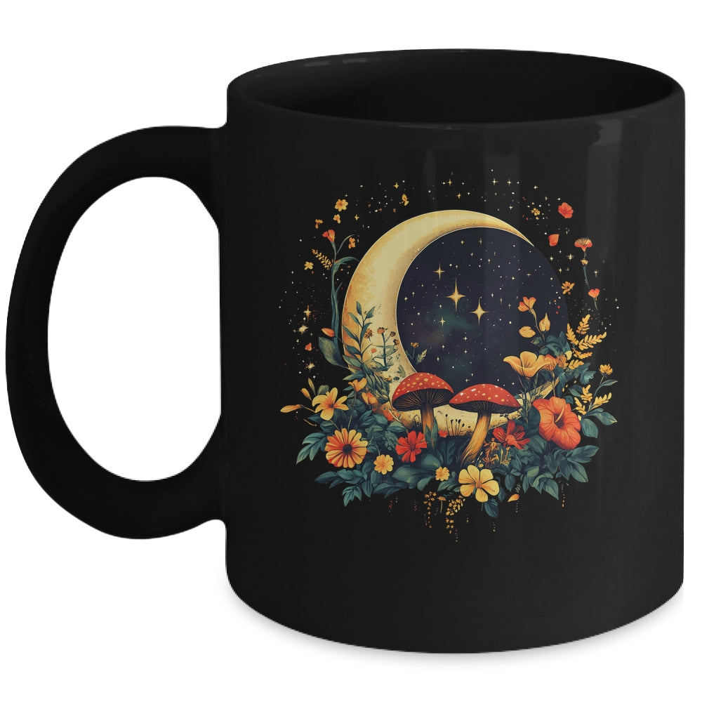 Aesthetic Cottagecore Botanical Moon Mushrooms Gardening Mug | siriusteestore