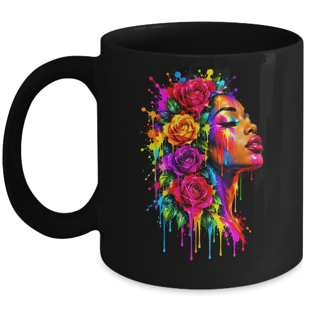 African Afro Woman Color Painted Face Floral Dripping Women Mug | siriusteestore