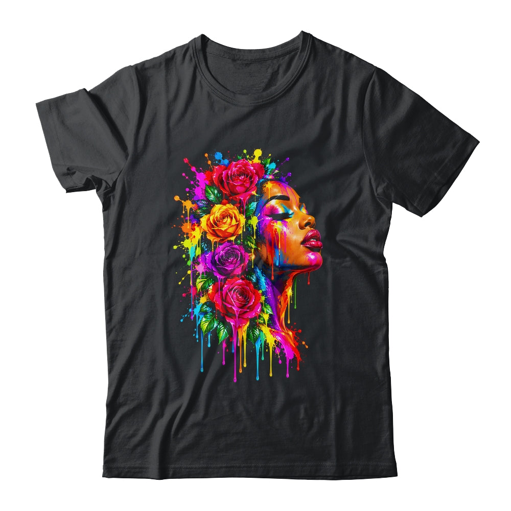 African Afro Woman Color Painted Face Floral Dripping Women Shirt & Tank Top | siriusteestore