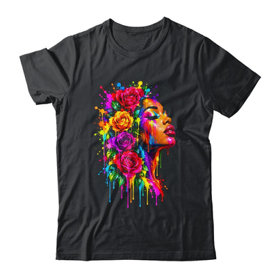 African Afro Woman Color Painted Face Floral Dripping Women Shirt & Tank Top | siriusteestore