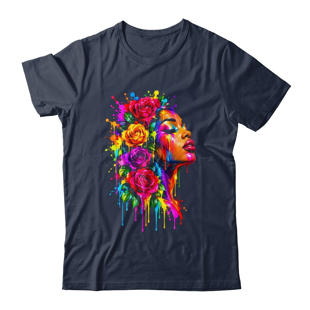 African Afro Woman Color Painted Face Floral Dripping Women Shirt & Tank Top | siriusteestore
