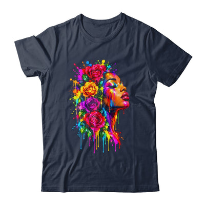 African Afro Woman Color Painted Face Floral Dripping Women Shirt & Tank Top | siriusteestore