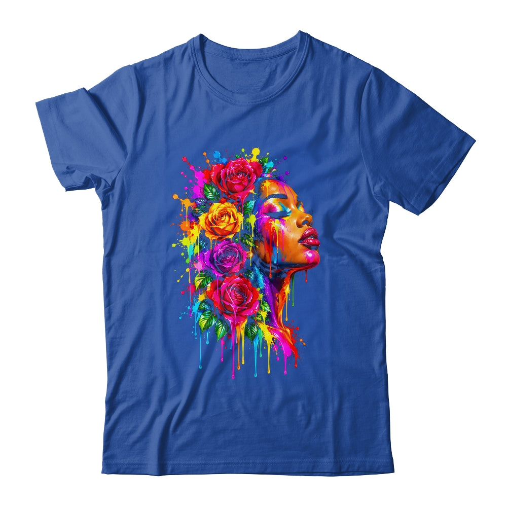African Afro Woman Color Painted Face Floral Dripping Women Shirt & Tank Top | siriusteestore