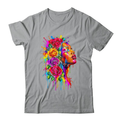 African Afro Woman Color Painted Face Floral Dripping Women Shirt & Tank Top | siriusteestore