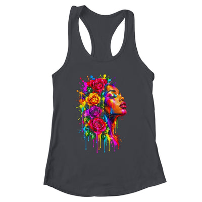 African Afro Woman Color Painted Face Floral Dripping Women Shirt & Tank Top | siriusteestore