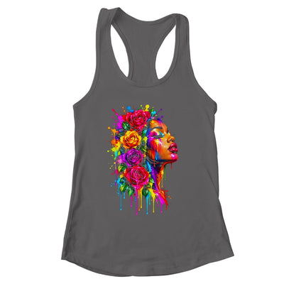 African Afro Woman Color Painted Face Floral Dripping Women Shirt & Tank Top | siriusteestore