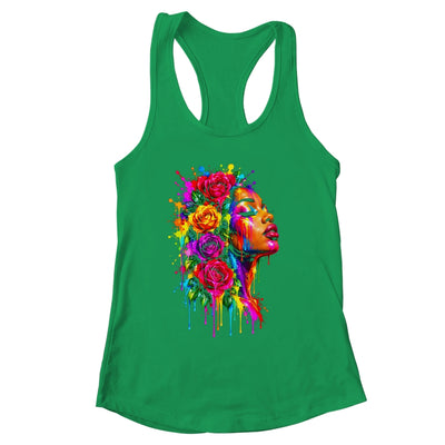 African Afro Woman Color Painted Face Floral Dripping Women Shirt & Tank Top | siriusteestore