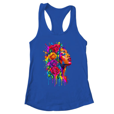 African Afro Woman Color Painted Face Floral Dripping Women Shirt & Tank Top | siriusteestore